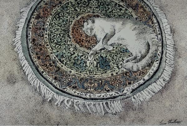 Cat on round rug picture