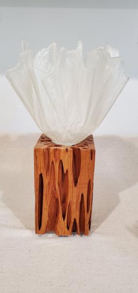 Clear resin raindrop on pecky cypress