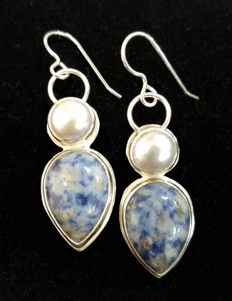 Denim Lapis & Pearl Dangle Earrings picture