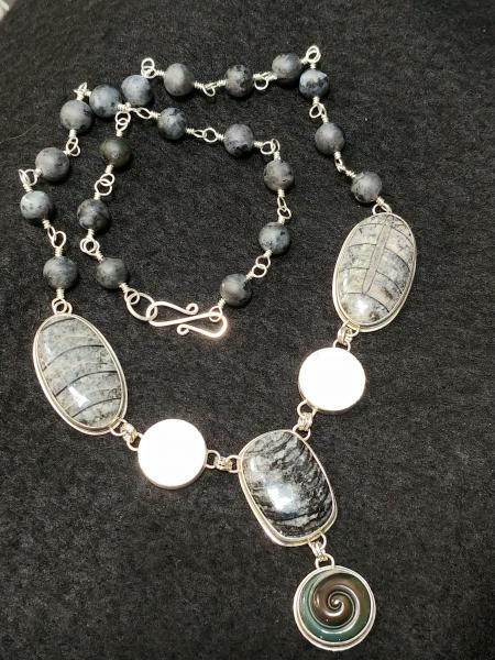 Orthoceras, Obsidian, Moonstone Necklace picture