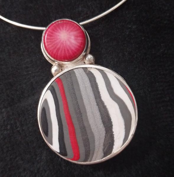 Fordite & Coral Pendant
