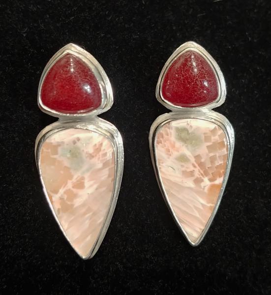 Pink Scolecite & Carnelian Earrings