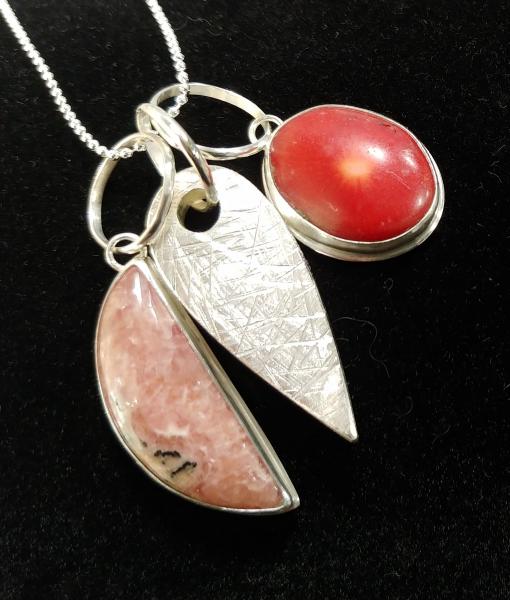 Rhodonite & Coral Pendant Cluster