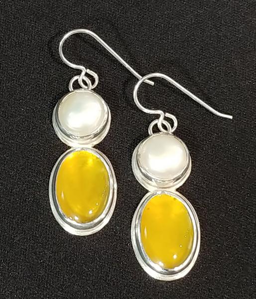 Yellow Opal & Pearl Earrings picture