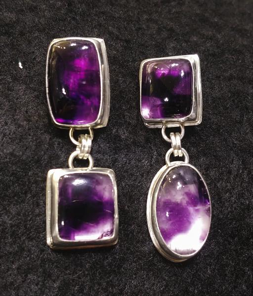 Asymmetrical Chevron Amethyst Earrings
