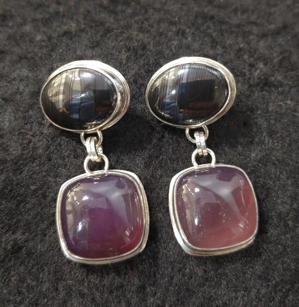 Purple Chalcedony & Psilomelane Earrings