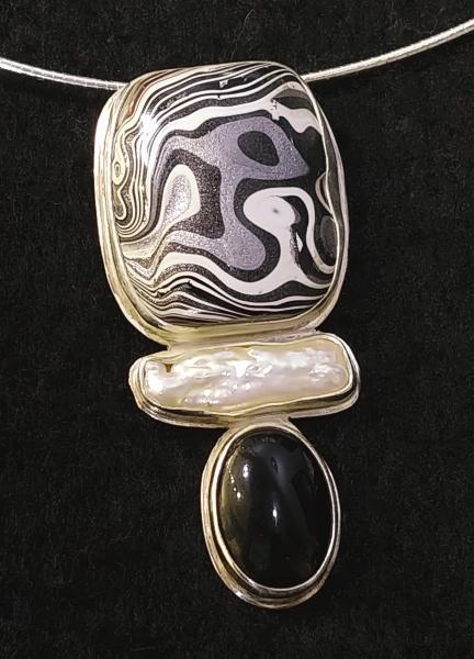 Fordite, Baroque Pearl & Black Onyx