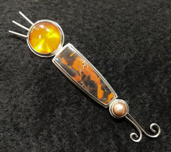 Amber & Gila Monster Jasper Brooch