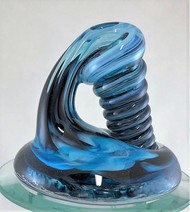 Aqua Blue and Black Glass Pen Holder picture