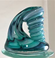 Large Steel Blue and Green Glass Pen Holder
