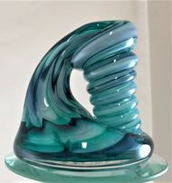 Large Steel Blue and Green Glass Pen Holder picture