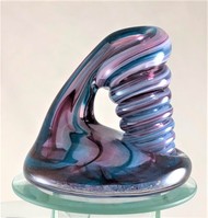 Large Aqua Blue and Pink Glass Pen Holder picture