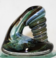 Large Steel Blue, Brown and Green Glass Pen Holder picture