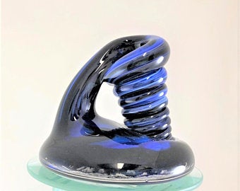 Large Royal Blue and Black Glass Pen Holder picture