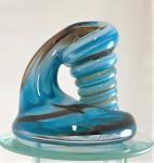 Large Aqua Blue and Brown Glass Pen Holder