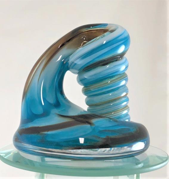 Large Aqua Blue and Brown Glass Pen Holder picture