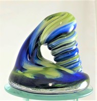 Large Blue and Yellow Glass Pen Holder picture