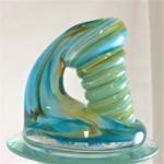 Large Aqua and Gold Glass Pen Holder