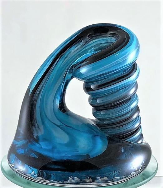 Large Aqua Blue and Black Glass Pen Holder