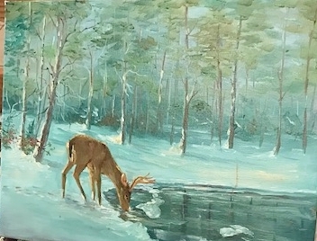 Buck on Icy Pond