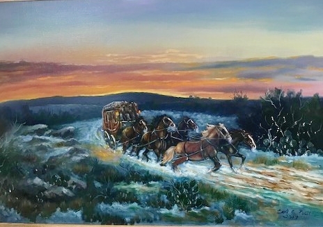 Stagecoach at dusk