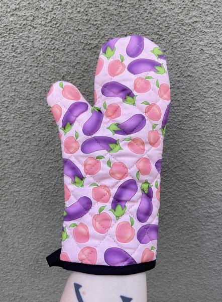 Eggplant and peach emojis oven mitt picture
