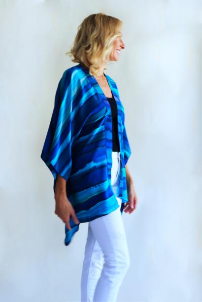 Blue Painted Stripes Silk Crepe Kimono picture