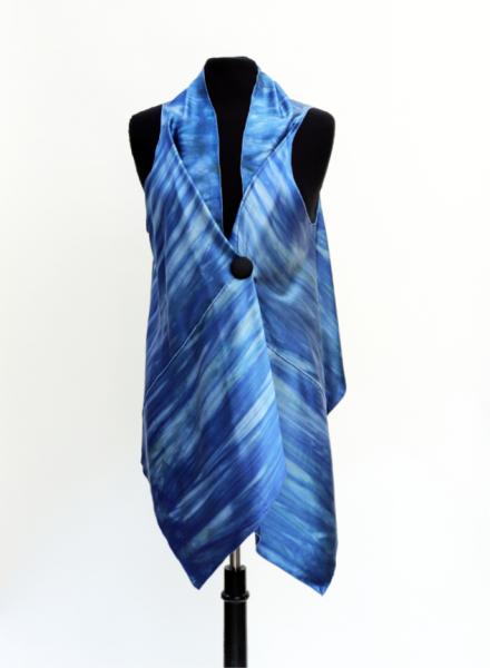 Silk Crepe Wrap Vest - Blue Shibori Stripes picture