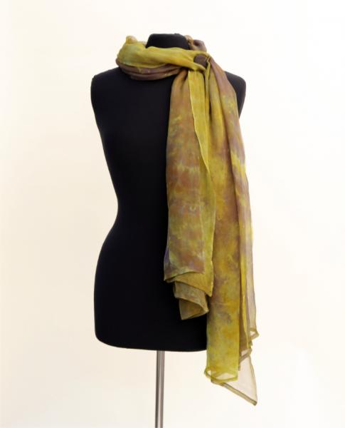 Oversize Silk Gauze Scarf - Olive Maroon picture