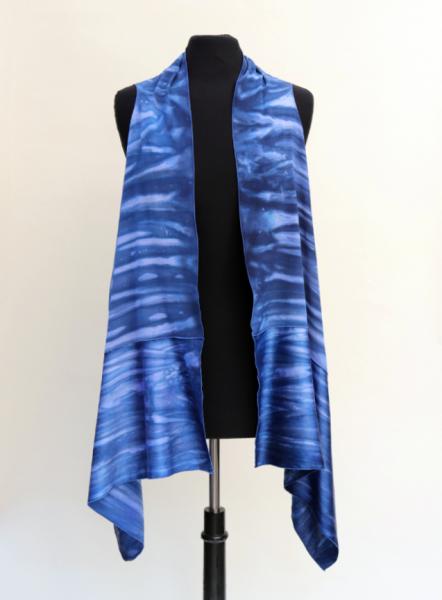 Silk Crepe Wrap Vest - Blue Shibori Stripes picture