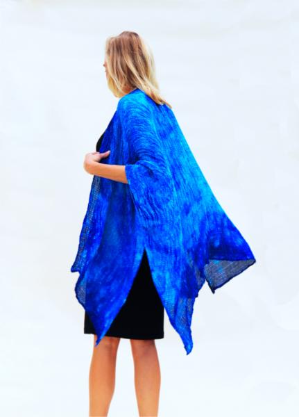 Bubble Silk Kimono - Blue turquoise with dark blue border picture