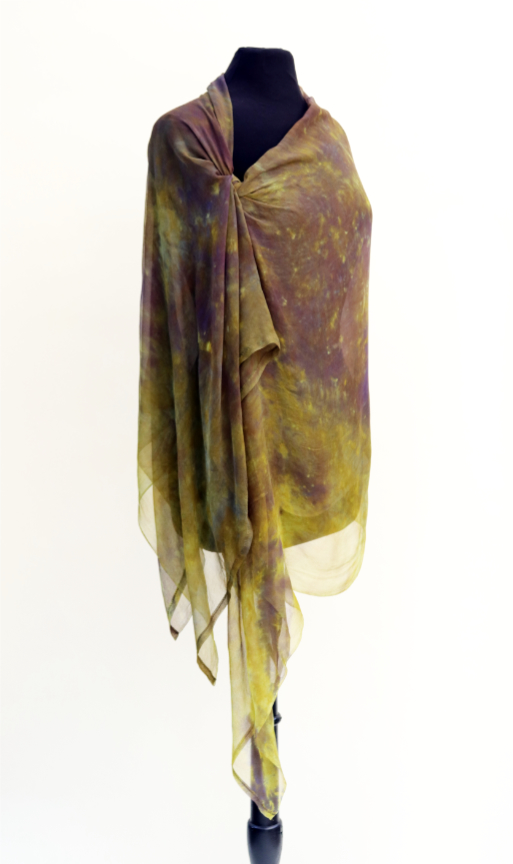 Oversize Silk Gauze Scarf - Olive Maroon picture