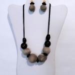 Wood and felt bead necklace/earring set