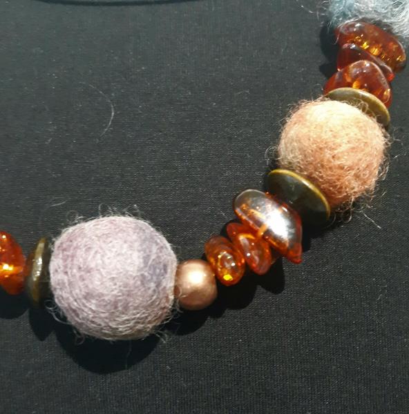 Amber, Felt, Glass Bead Necklace picture