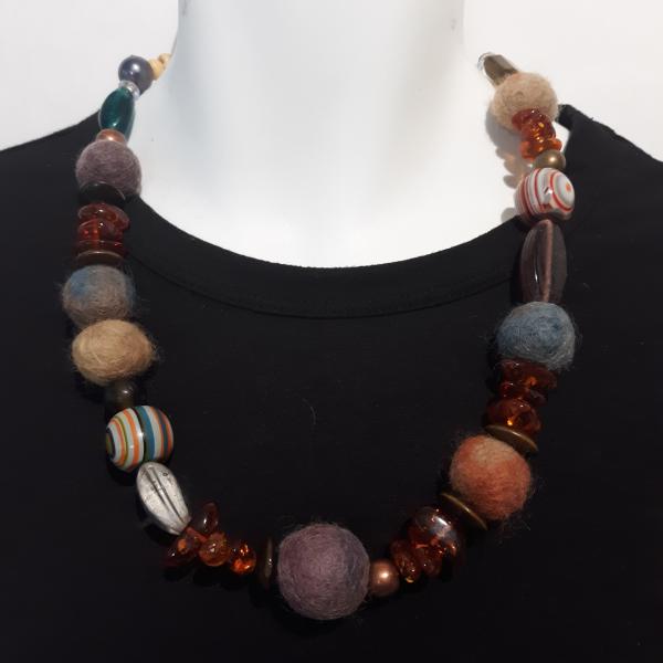 Amber, Felt, Glass Bead Necklace
