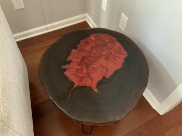 Hollow walnut tree trunk ‘lava’ side table. picture