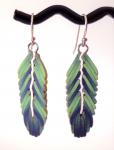 Green and blue feather earrings