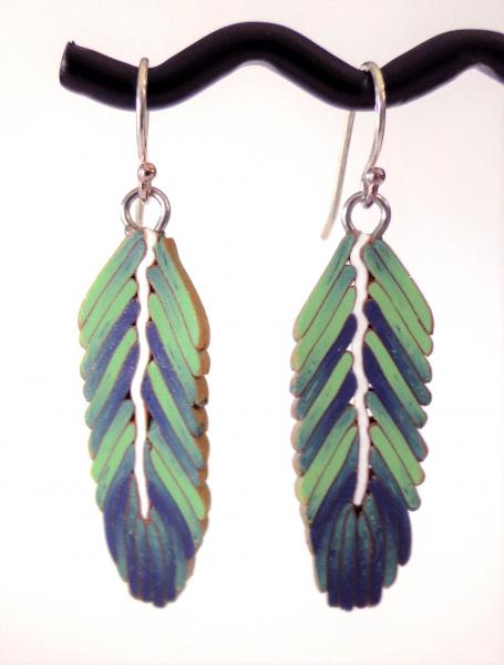 Green and blue feather earrings