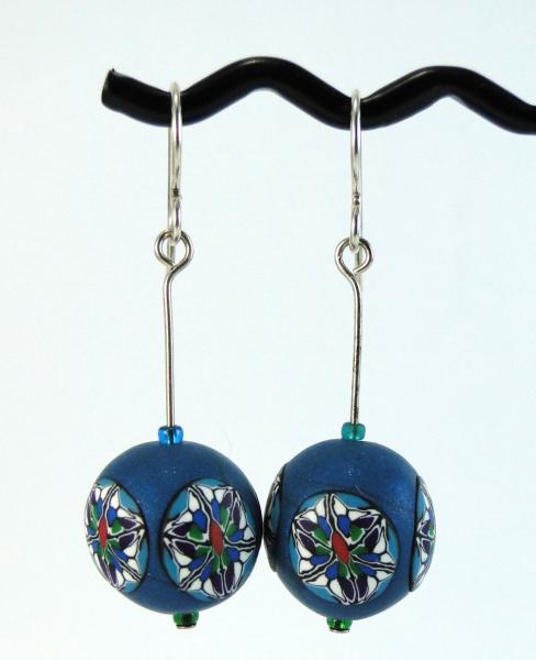 Teal bead Earrings with onlaid design