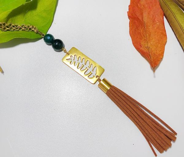 Long Boho Tassel Necklace - Fern and Green Gemstones picture