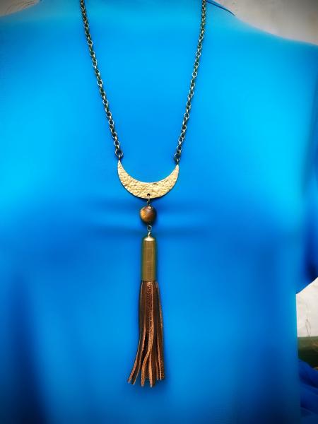 Long Boho Necklace with Tassel - Hammered Brass picture