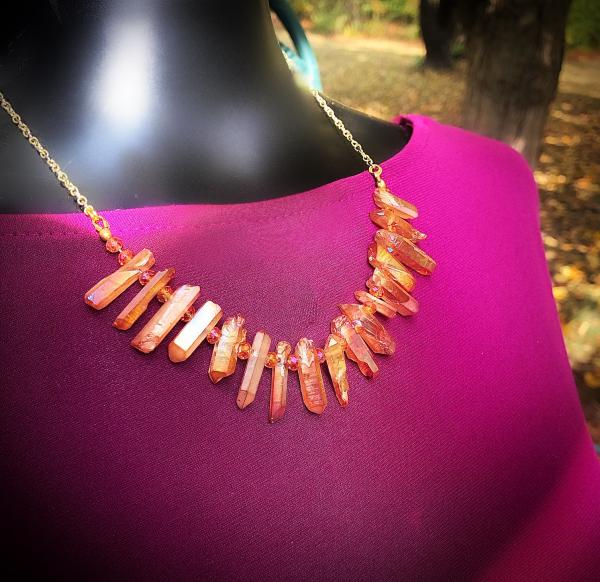 Peachy Orange Aura Crystal Bib Necklace