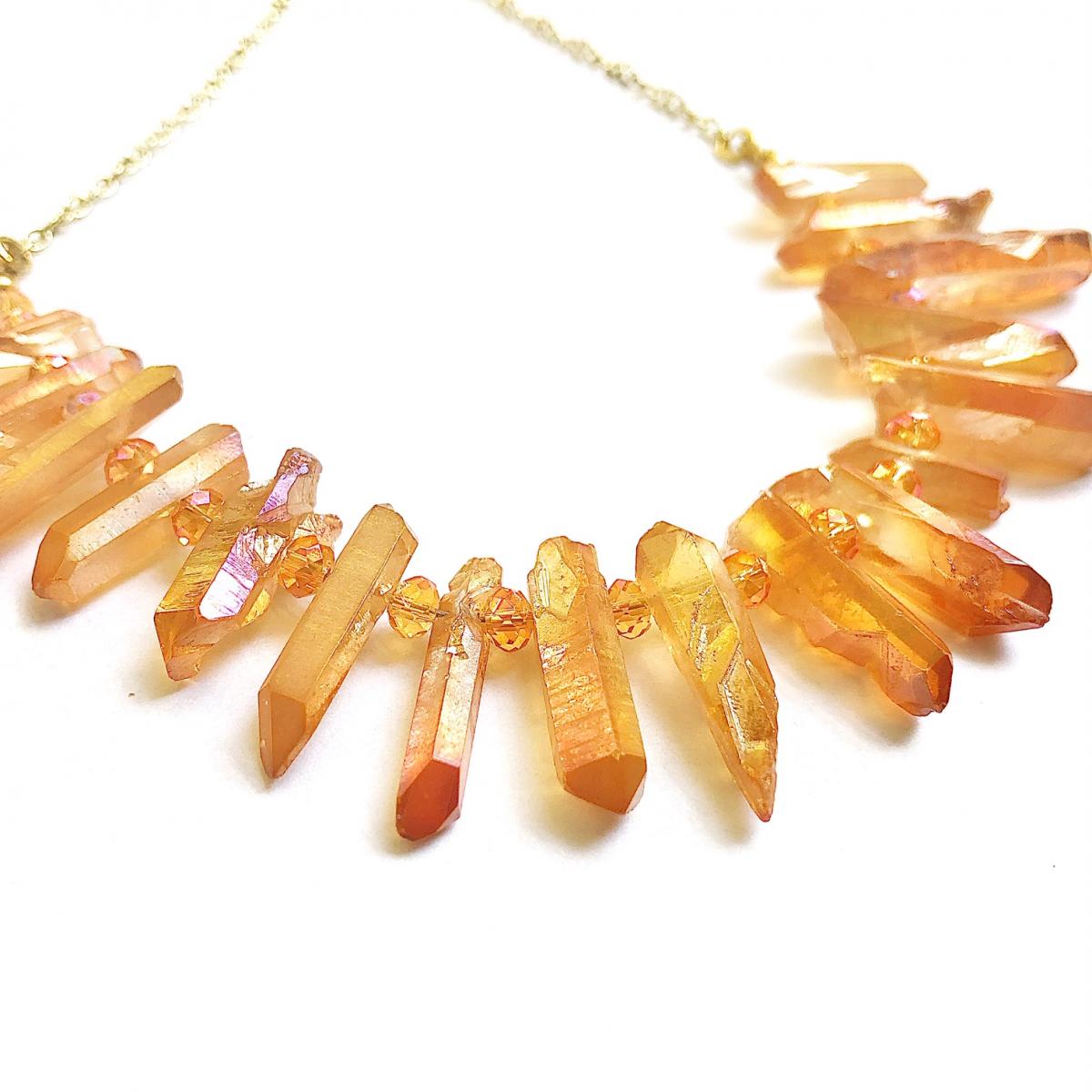 Peachy Orange Aura Crystal Bib Necklace picture