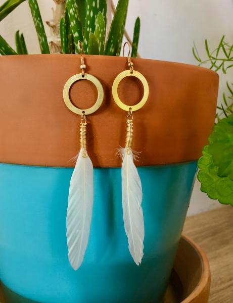 White Feathers Gold Rings Earrings picture