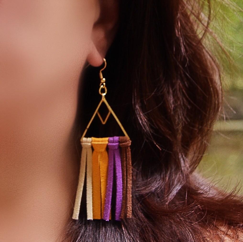 Fall Colors Suede Fringe Earrings - purple variety picture