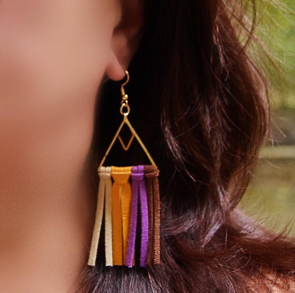Fall Colors Suede Fringe Earrings - purple variety picture