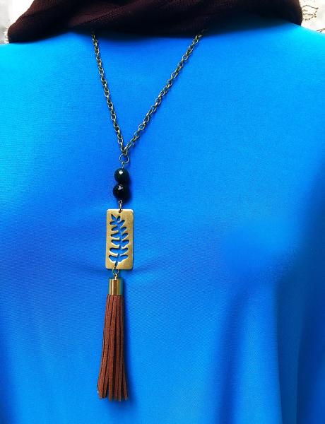 Long Boho Tassel Necklace - Fern and Green Gemstones picture