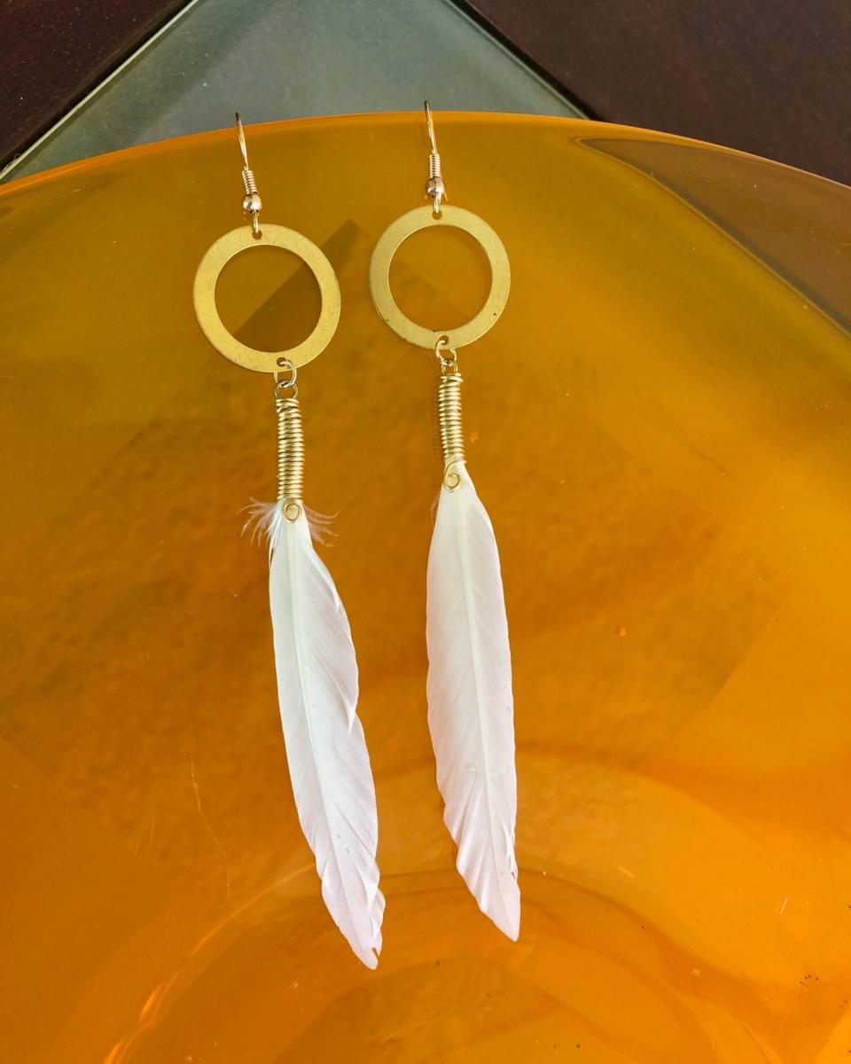 White Feathers Gold Rings Earrings picture