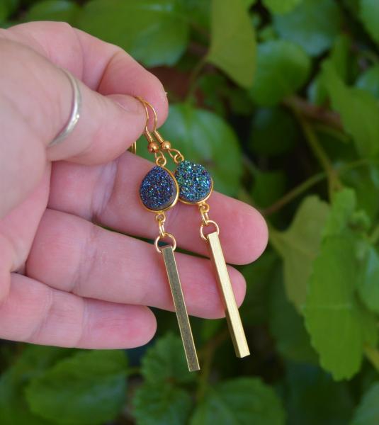 Green Druzy and Gold Bar Drops picture