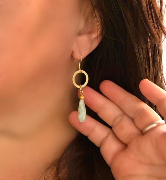 Green Moonstone Drops with Brushed Gold Rings picture